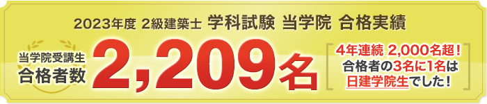 22級建築士 学科 合格発表実績 当学院受講生2,209名[合格実績詳細]